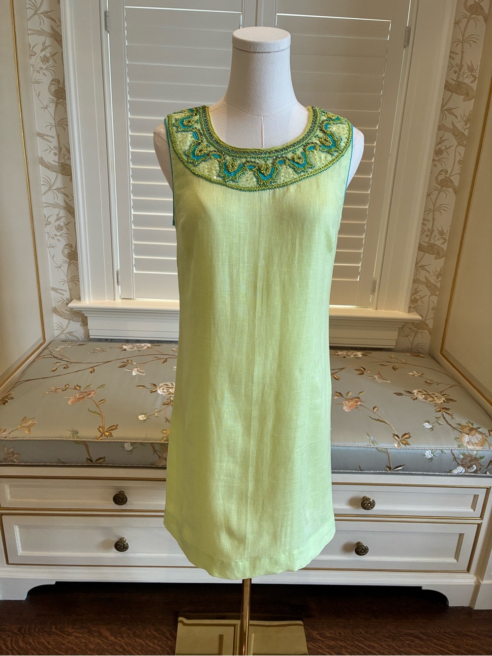 Bella Tu Beaded Lime Green Sleeveless Tunic Dress
